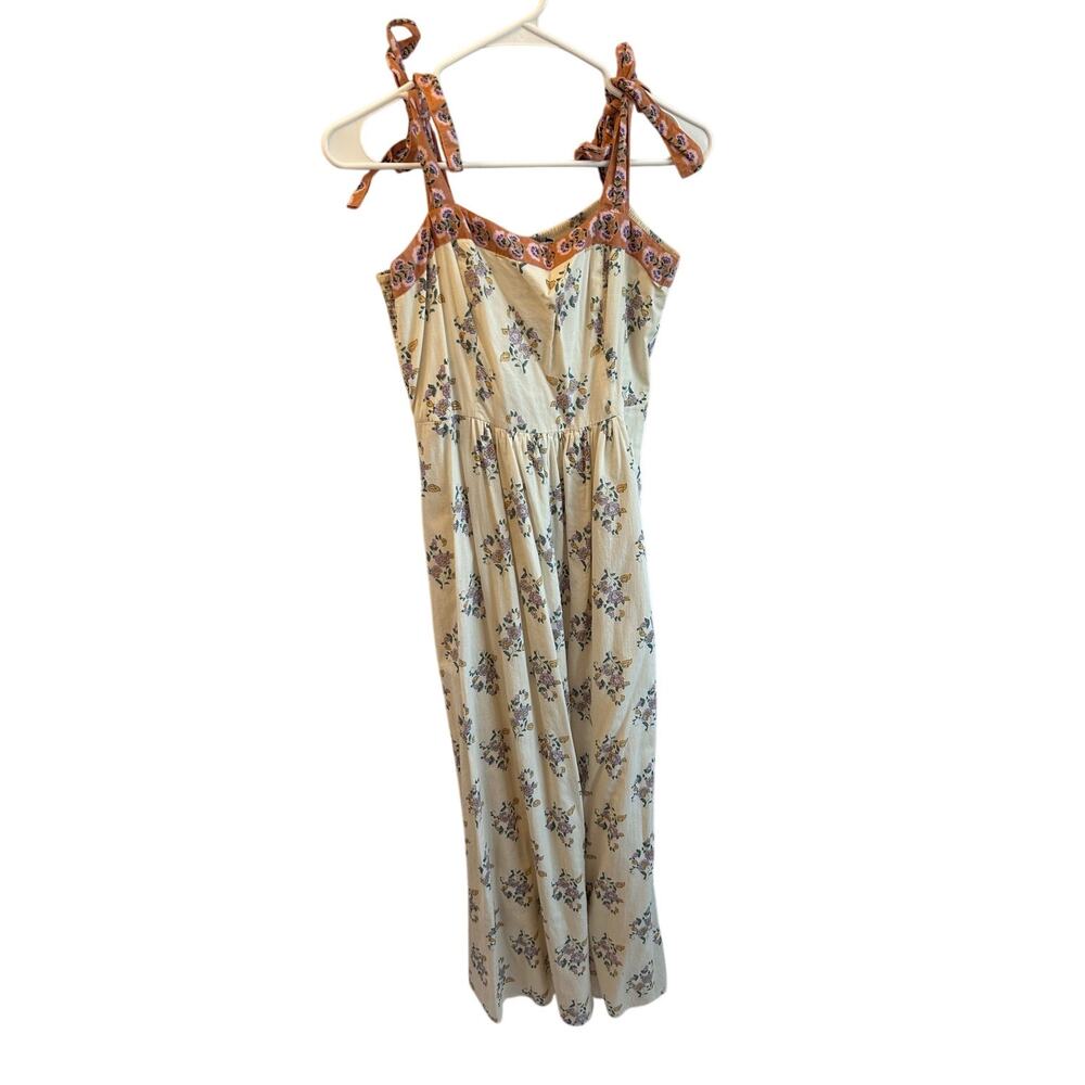 Patrons of Peace Cream Floral Maxi Dress with Rust Trim